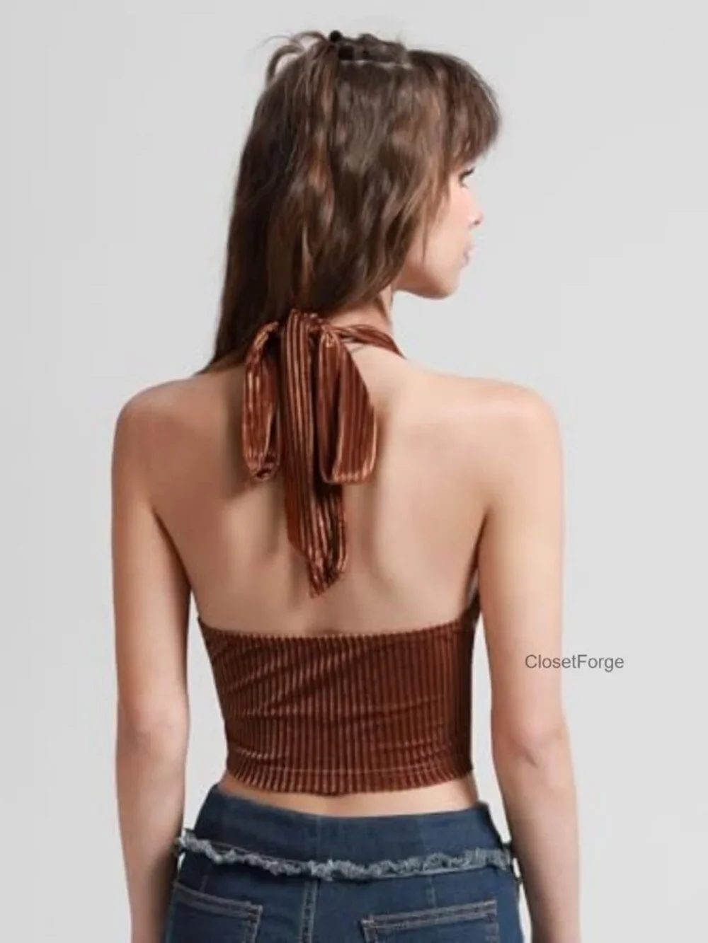 Women's Fitted Halter Corset Top Lace Up Backless Crop Stretchy Polyester Blend